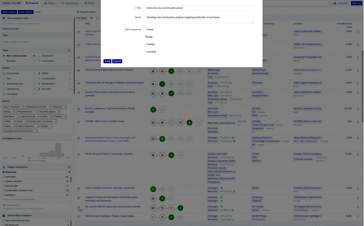 A saved search and the email it sends