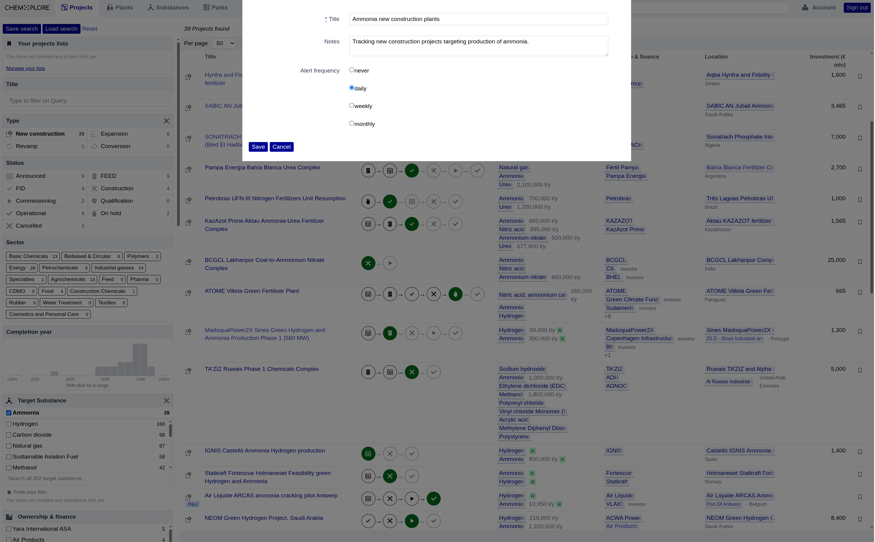 A saved search and the email it sends