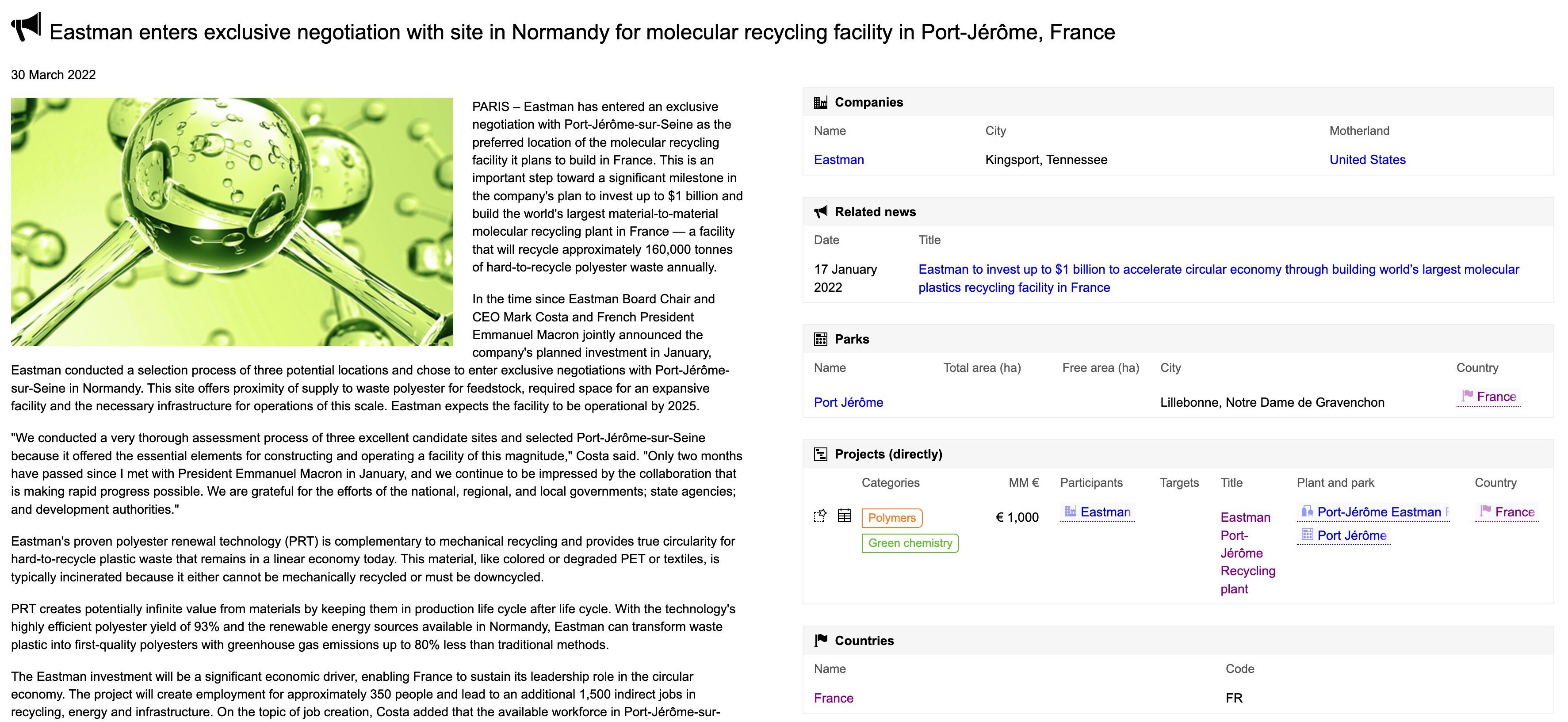 Detailed view of a news article