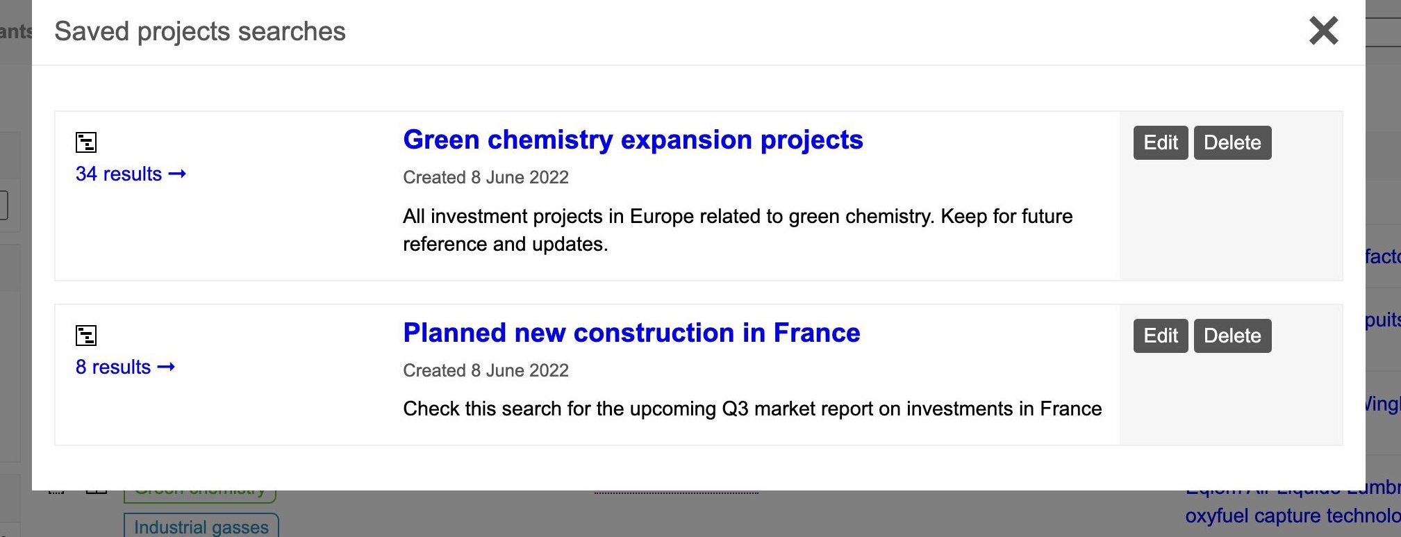 Manage your saved searches and alerts